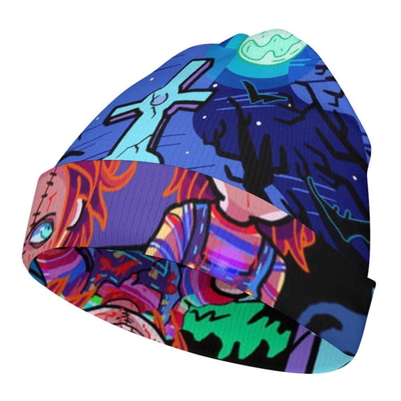 Child Cartoon Play Chucky Kid's Knitted Hat Slouchy Winter Warm Beanie Hats Daily Full Printed Fashion Elastic Knitting Cap For Boys Girls Children