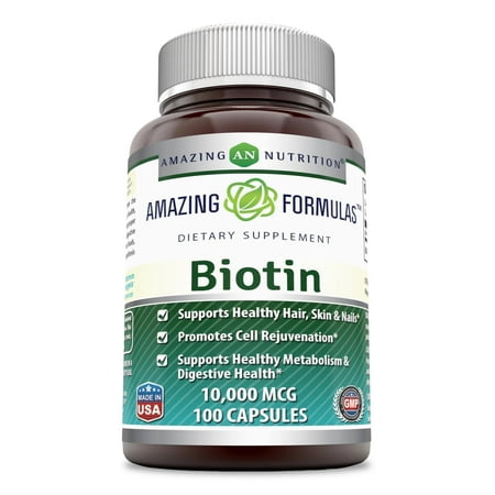 Amazing Formulas Biotin Supplement - 10,000mcg - 100 Capsules - Supports Healthy Hair, Skin & Nails - Promotes Cell