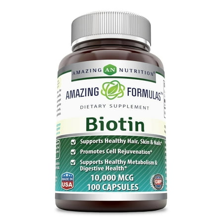 Skin Biotin Supplement (Amazing Formulas Biotin Supplement - 10,000mcg - 100 Capsules - Supports Healthy Hair, Skin & Nails - Promotes Cell)