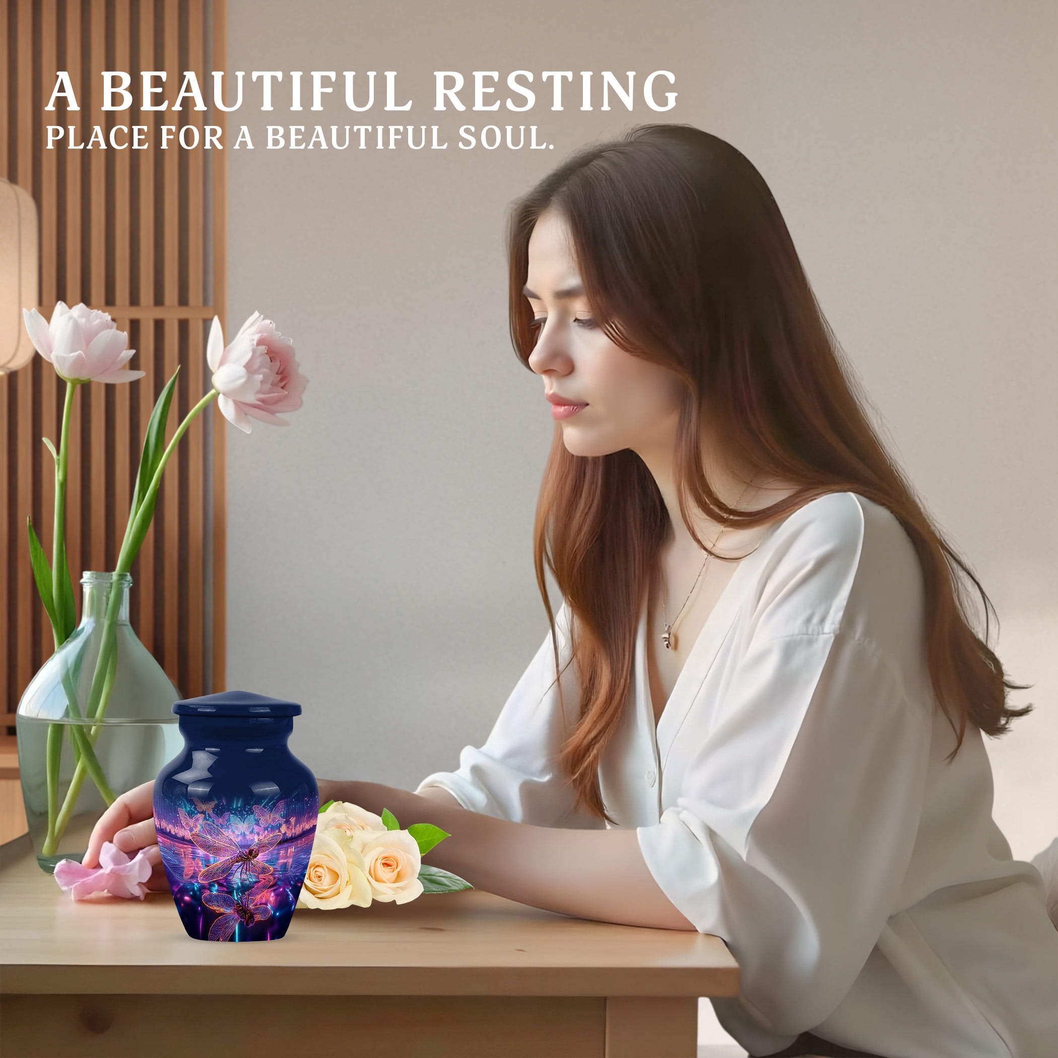 JAGSHASHI Dragonfly Mini Keepsake Urns For Human Ashes Adult Female – Cremation Urn For Ashes Adult Male or Pets – Funeral Token Urn with Velvet Box – Memorial Tribute for Families (Blue 3 Inch)