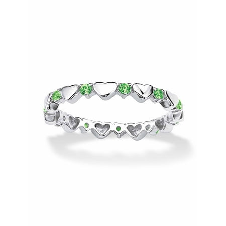 PalmBeach Jewelry Simulated Birthstone Interlocking Stackable Eternity Heart Ring in .925 Sterling Silver
