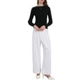 thumbnail image 2 of INSPIRE CHIC Women's Pullover Sweater Boat Neck Long Sleeve Split Hem Casual Ribbed Knit Top S Black, 2 of 5