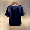thumbnail image 5 of Blouse for Women Crewneck Short Sleeve Fashion Fit Scattered Pearl Rhinestone Embellished Satin Fabric Dressy Streetwear Lightweight Party Tops, 5 of 5