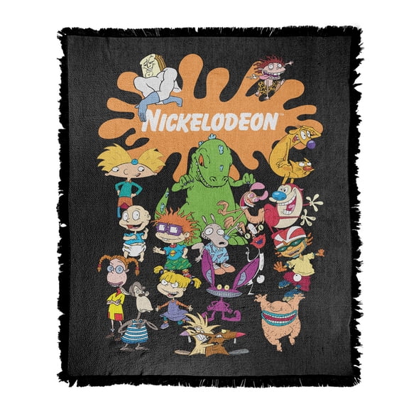 Nickelodeon Brand Blanket, 50"x60" Nick Splat Group Woven Tapestry Cotton Blend Fringed Throw Blanket