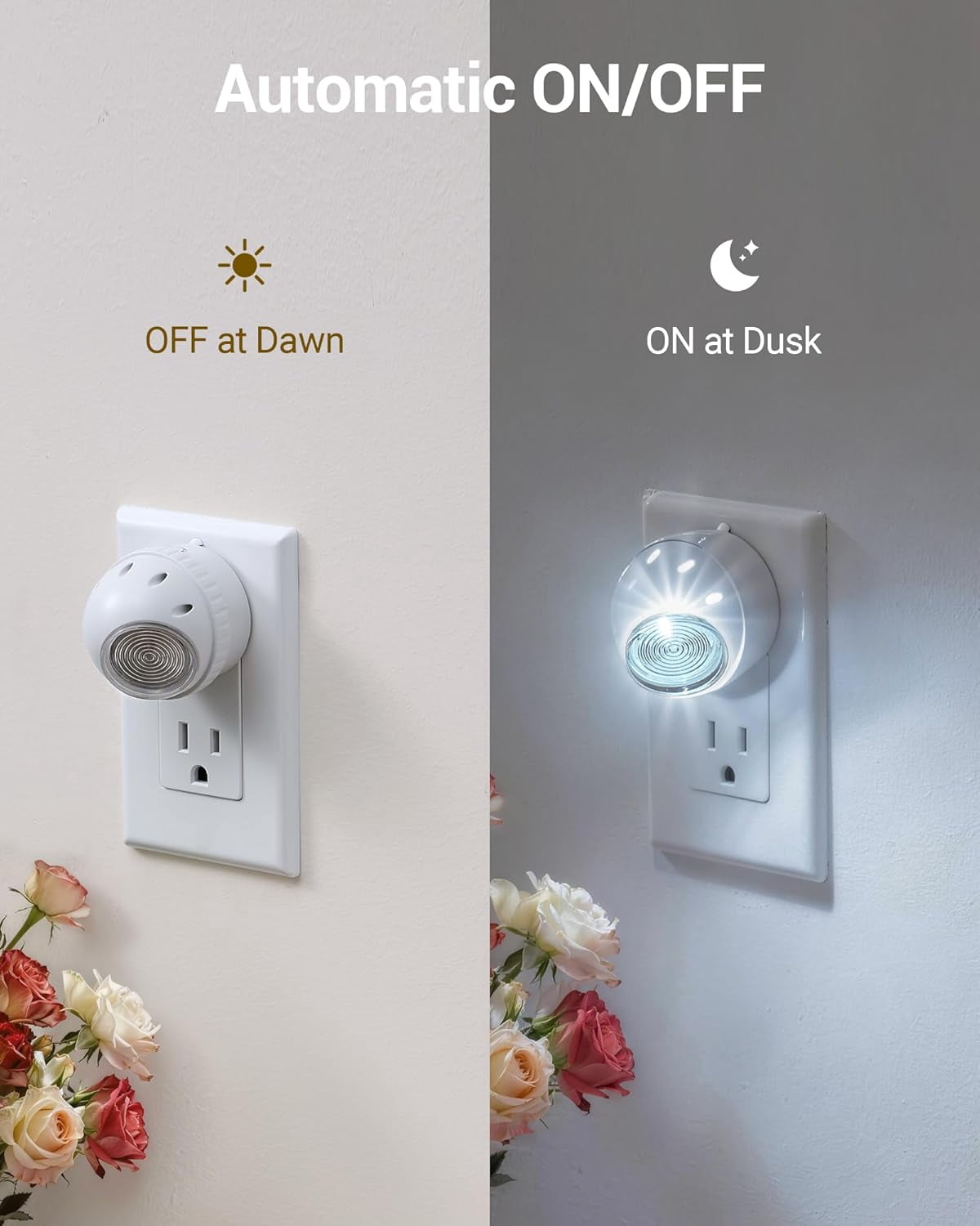 Plug in Night Lights into Wall, Dusk to Dawn Sensor, 360° Rotating, Directional LED Nightlights for Kids, Nursy, Hallway, Bathroom, Bedroom, Cool White, 4 Pack