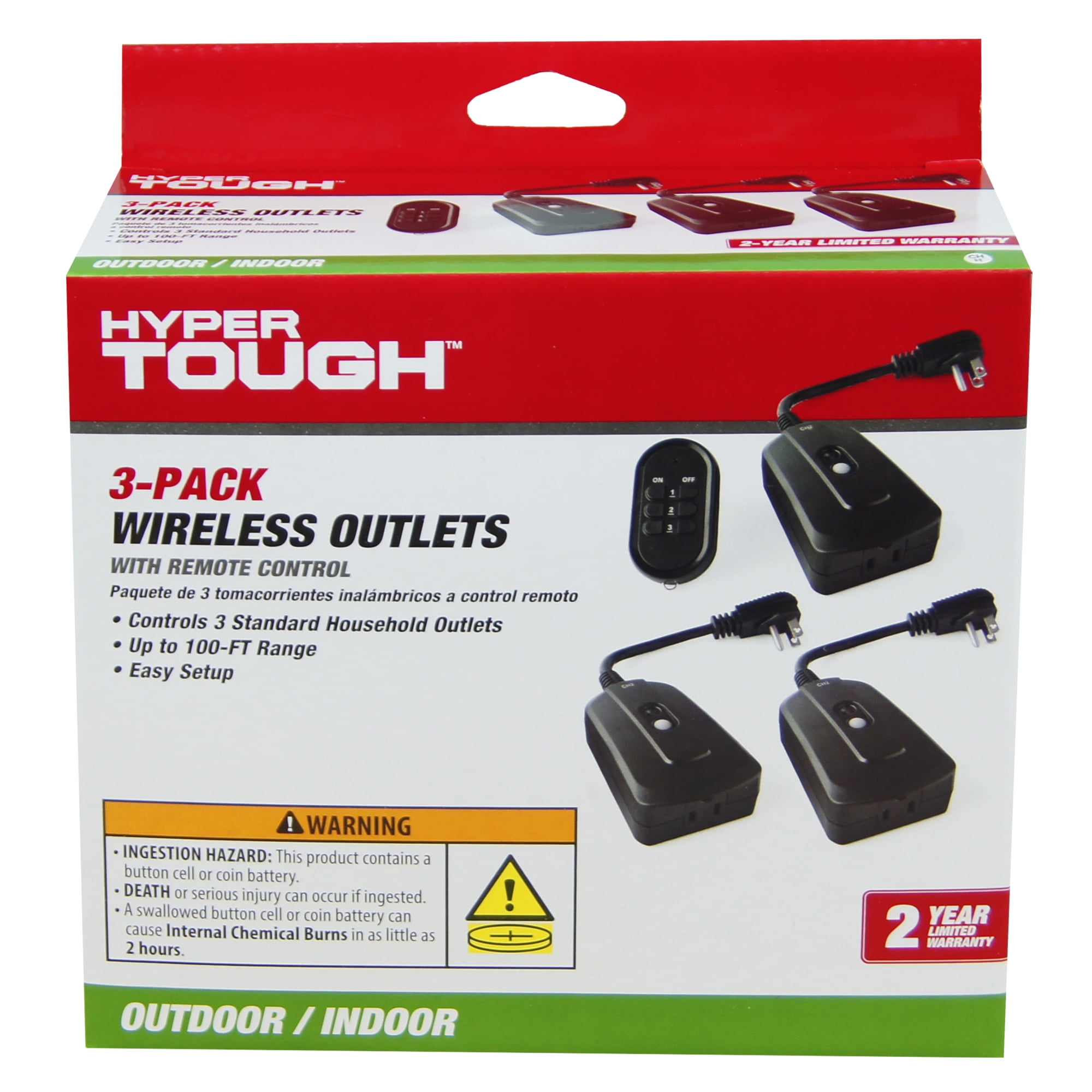 Hyper Tough Outdoor 3 Pack Remote Control and Each Receiver with 1-Outlet Wireless Remote Control, Black