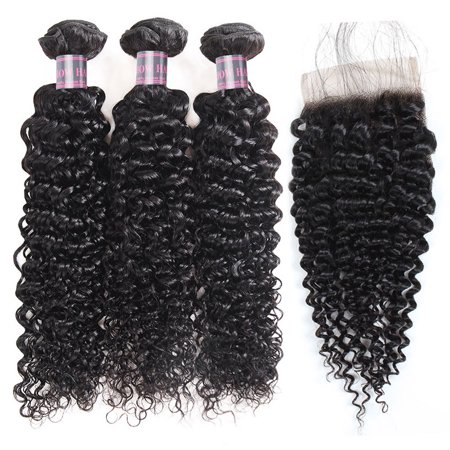 Allove Malaysian Kinky Curly Hair 3 Bundles With Closure 20 20 20