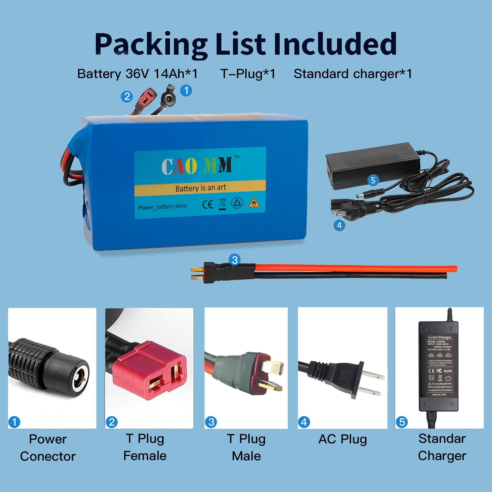 36V 14Ah Ebike Battery Pack Electric Scooter Bike Lithium Battery 750W for Adult Electric Bicycle Motor with 2a Charger