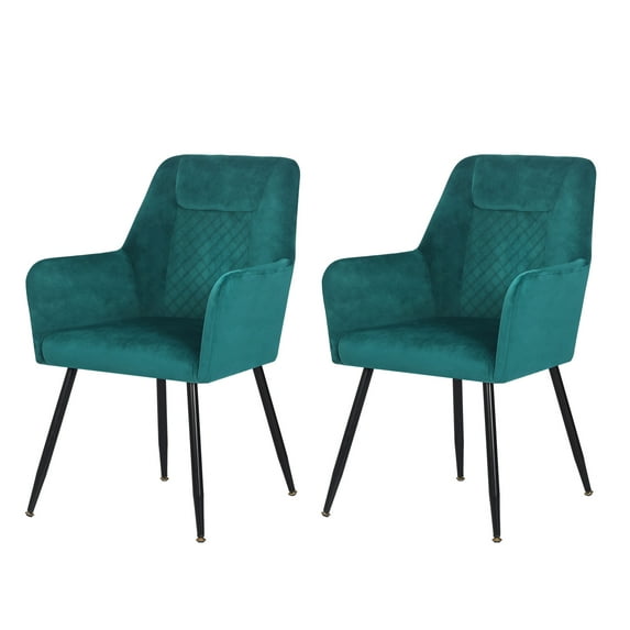 Homebeez Modern Velvet Upholstered Accent Dining Chair Set of 2 for Dining Room, Vanity Chairs Corner Side Armchair, Furniture Sets for Kitchen, Green