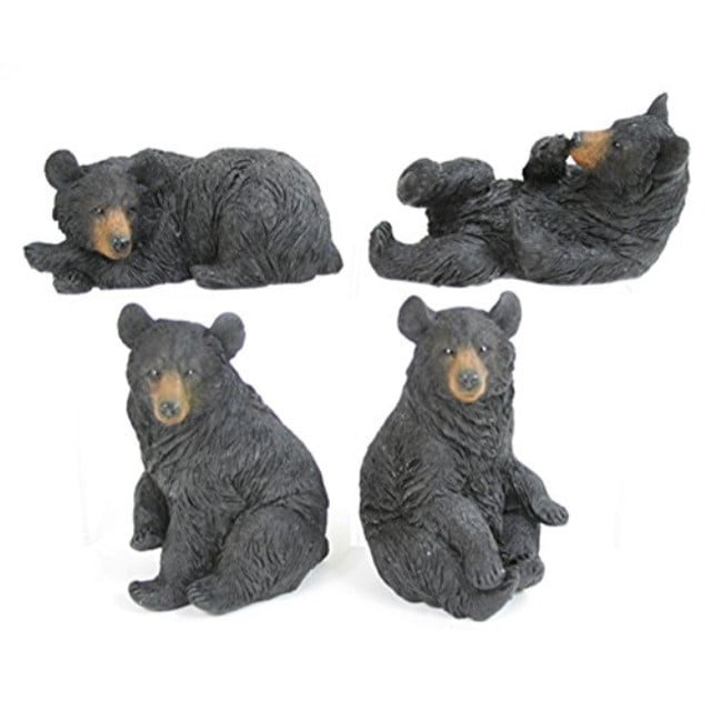 Set of 4 Black Bear Poses Assorted Resin Tabletop Figurines