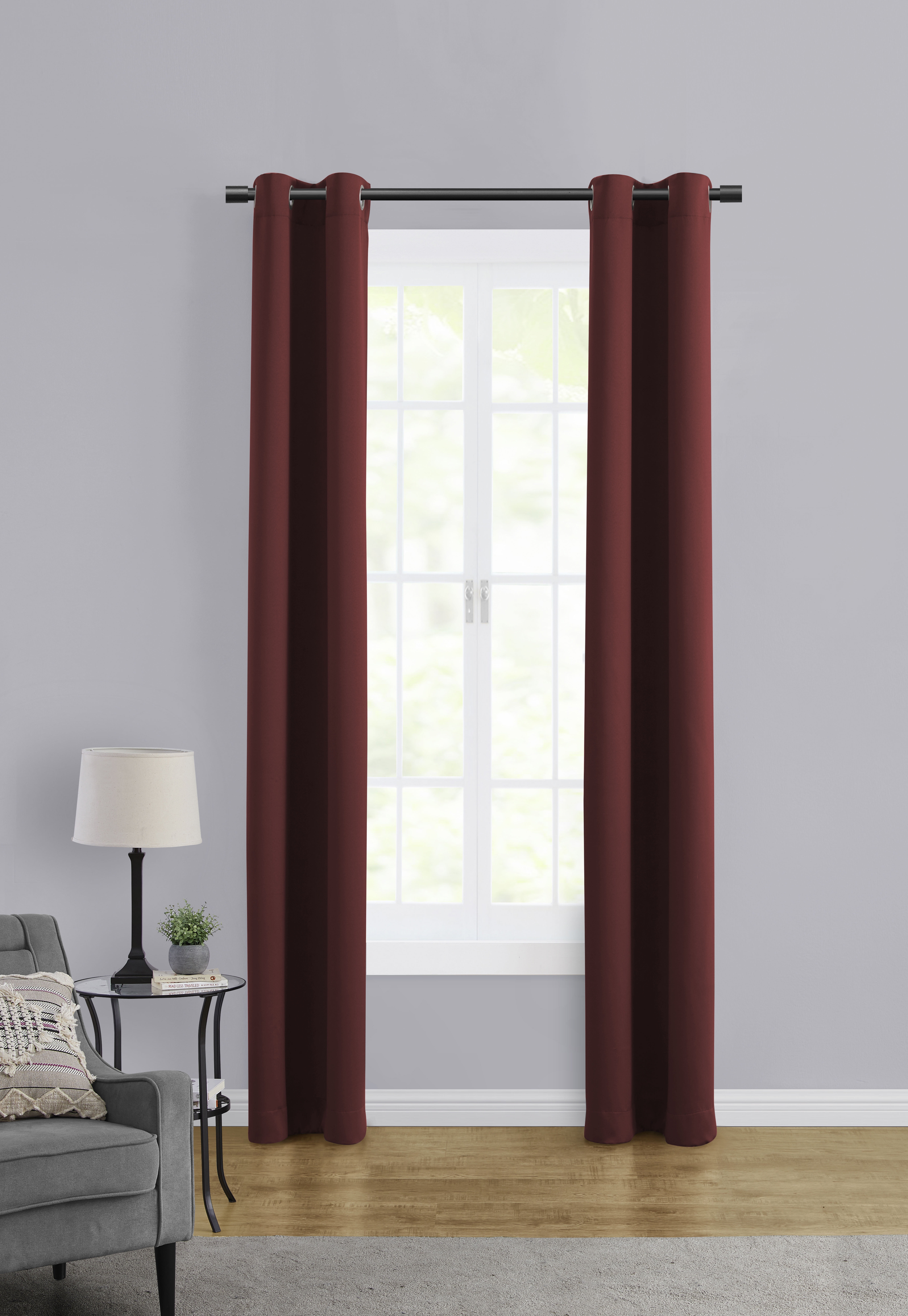 Mainstays Room Darkening Grommet Curtain Panel Pair, Set of 2, Brick, 30"W x 84"L