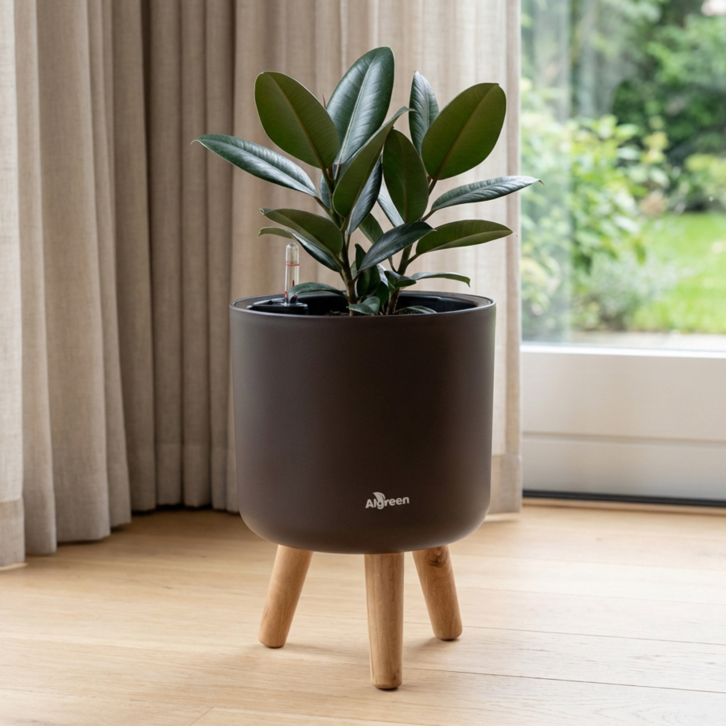 Algreen Modena 8.5" Self-Watering Planter with Stand, Matte Mocha