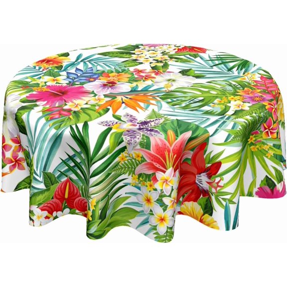 Summer Tropical Tablecloth 60 Inch Round Washable Reusable for Dining Room Kitchen Party