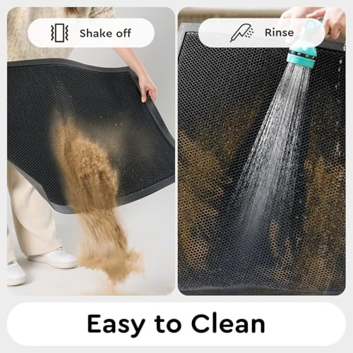Durable Heavy Duty Non-Slip Rubber Entrance Doormat, 17x29 Inch Dirt Trapper Outdoor Welcome Mat with Stain Resistance for Front Door Entryway, Black