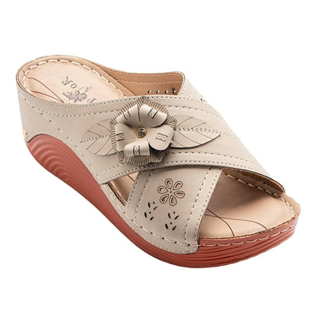 

Women s Mid Wedge Slides Open Toe Hollowed Breathable Shoes for Valentine s Day Christmas Gift 37 Apricot