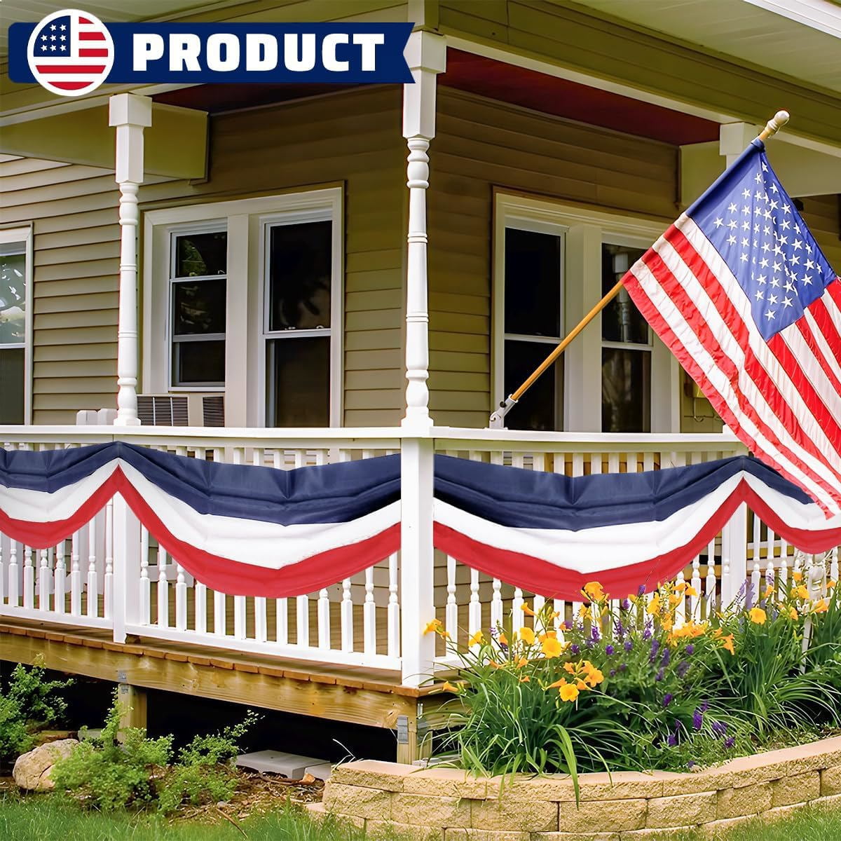 Tivamiko 1pcs 2x20ft Patriotic Bunting Flags: Red,White&Blue Outdoor Decor Banner for 4th of July, Garden, Porch