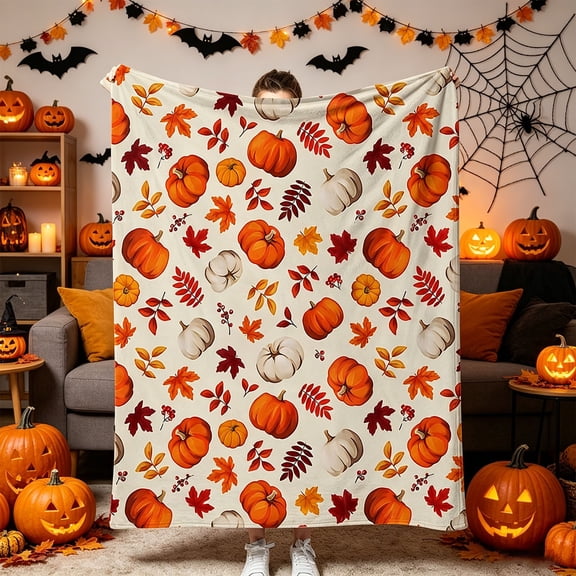 Halloween Fleece Blanket 40x50in Soft Throw for Couch Bed, Warm Plush Flannel Cover with Halloween Print, Lightweight Washable Home Decor Gift by OVFUIZ