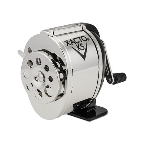 KS Manual Classroom Pencil Sharpener Table/Wall-Mount, Manual, 2.75" x 4.75" x 4.25", Black/Nickel