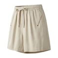 thumbnail image 6 of BUIGTTKLOP Cotton Linen Shorts for Women Drawstring High Waisted Lounge Shorts Straight Wide Leg Casual Shorts, 6 of 6