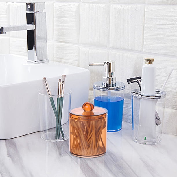 Dispensador de Plástico Transparente de 10 Oz para Bolas de Algodón, Hisopos, Discos E Hilo Dental - Organizador de Baño con Tapa Extraíble