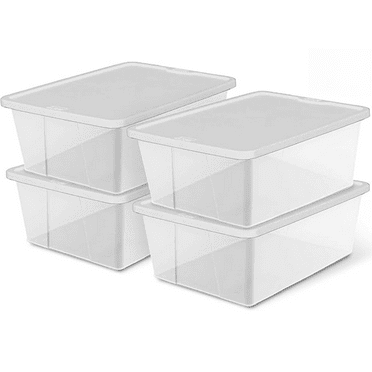 Small Clear Plastic Storage Bins with Lids, 12 Quart, White
