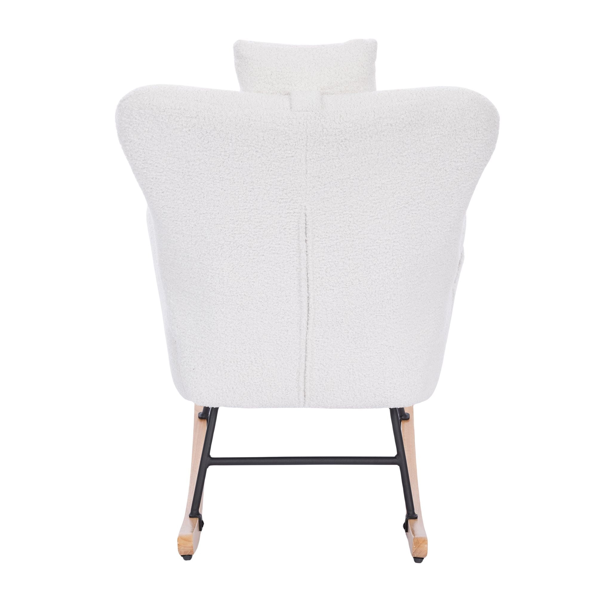 PORKISS Modern Rocking Chair, Upholstered Teddy Fabric Accent Chairs with High Backrest, Glider Rocker Comfortable Armchair with Padded Seat for Living Room Bedroom Playroom, White