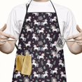 thumbnail image 2 of Dark Blue Cartoon Unicorn Flower Leaf Apron-Garden Aprons for Women with Pockets-Cotton Linen Waterproof Kitchen Cooking Gardening Aprons Adjustable for Kitchen,Cooking,BBQ and Salon 33x27 Inch, 2 of 7