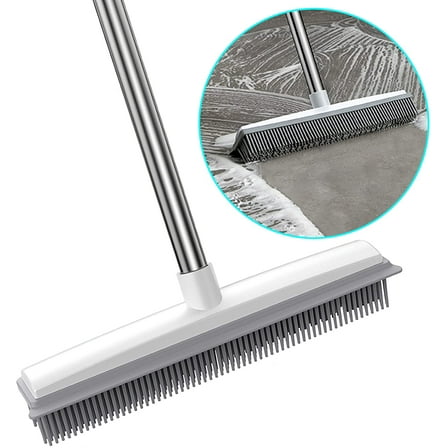 Vislone Pet Hair Removal Rubber Broom, 47" Long Handle Floor Brush for Carpet, Gray