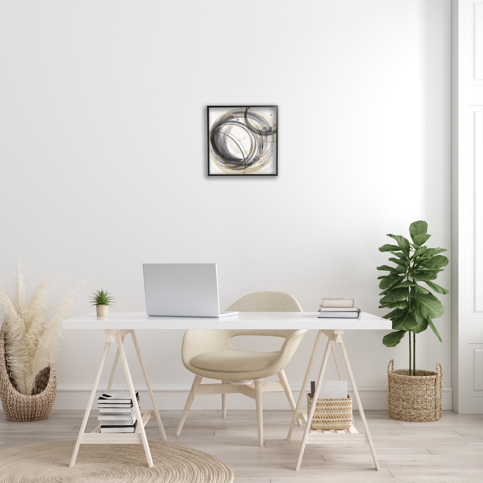 Stupell Industries Neutral Circular Abstract Abstract Painting Black Framed Art Print Wall Art, 17 x 17