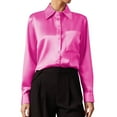 thumbnail image 1 of Camisa de satén de manga larga con cuello en V para mujer - Color liso - Poliéster - Para la oficina/uso informal - Tallas S-XXL, 1 of 5