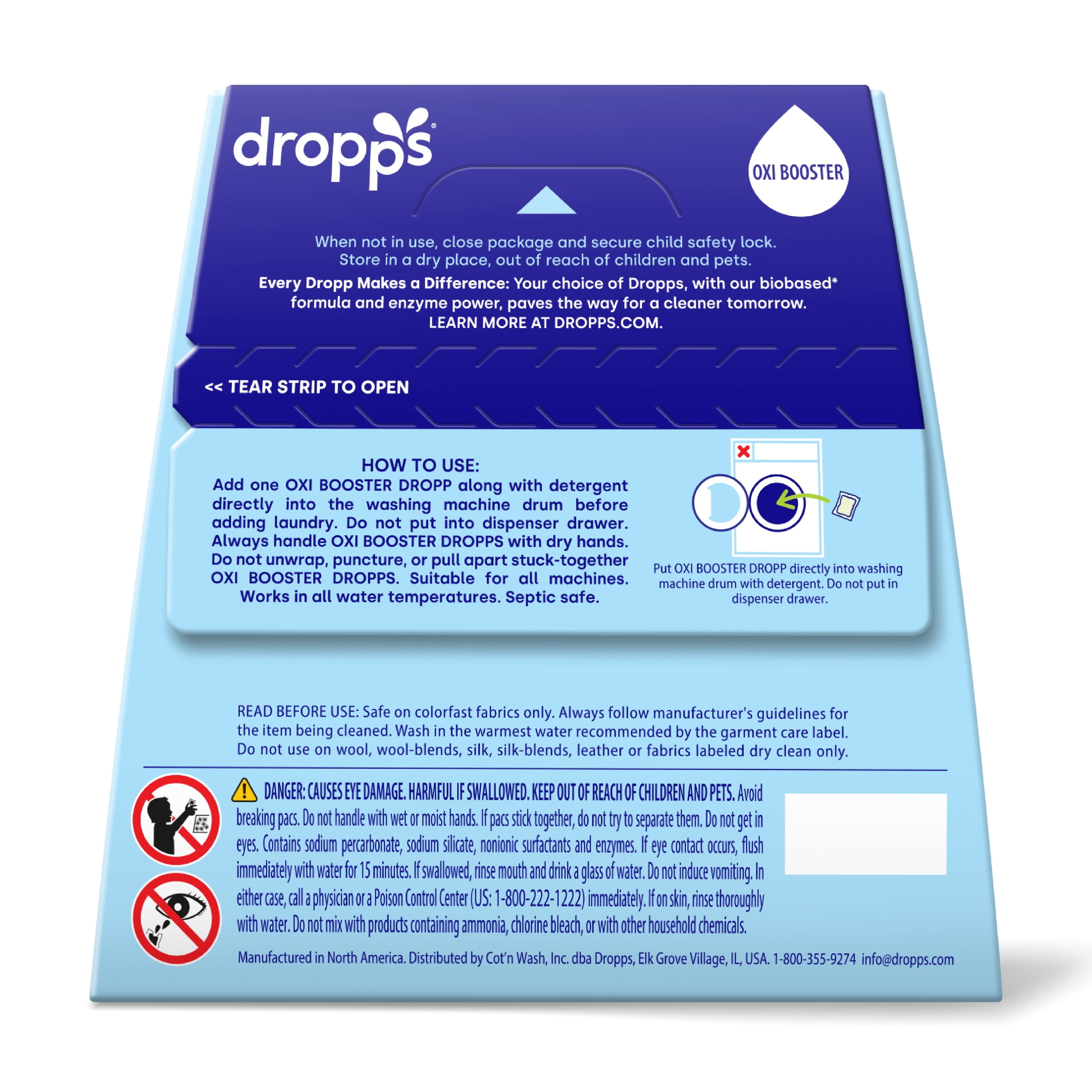 Dropps Oxi Booster Laundry Detergent Pods, Biobased, Unscented, 64 Ct