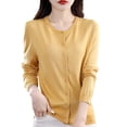 thumbnail image 2 of HBFAGFB Cardigan pour Femmes Col Rond à Boucle Chandail Tricoté Polyvalent Vestes à Manches Longues Jaune Taille TG, 2 of 5