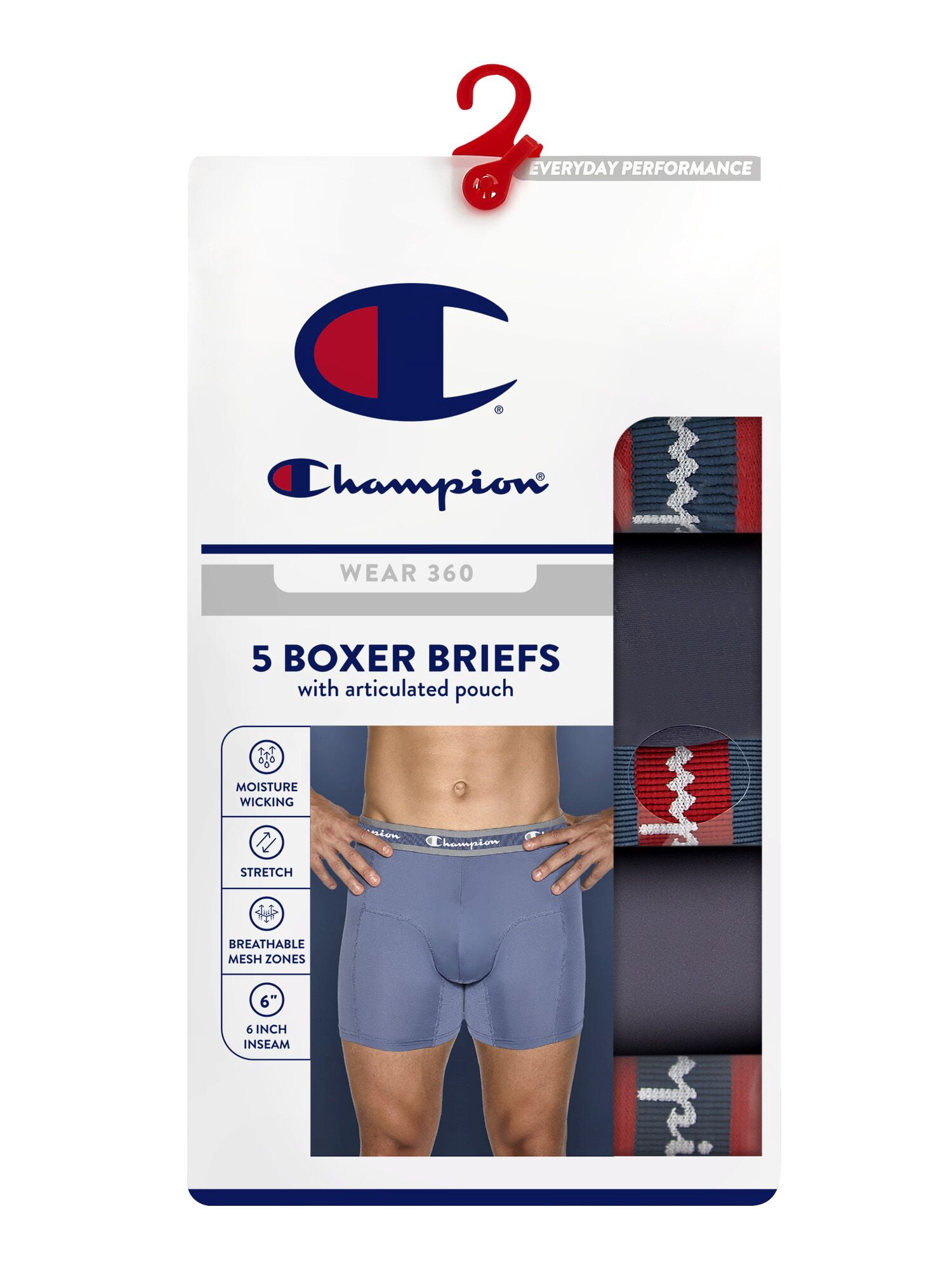 Champion Men’s Boxer Briefs – 5 Pack Wear360 Underwear, Moisture-Wicking, Articulated Shaping, Sizes S–2XL