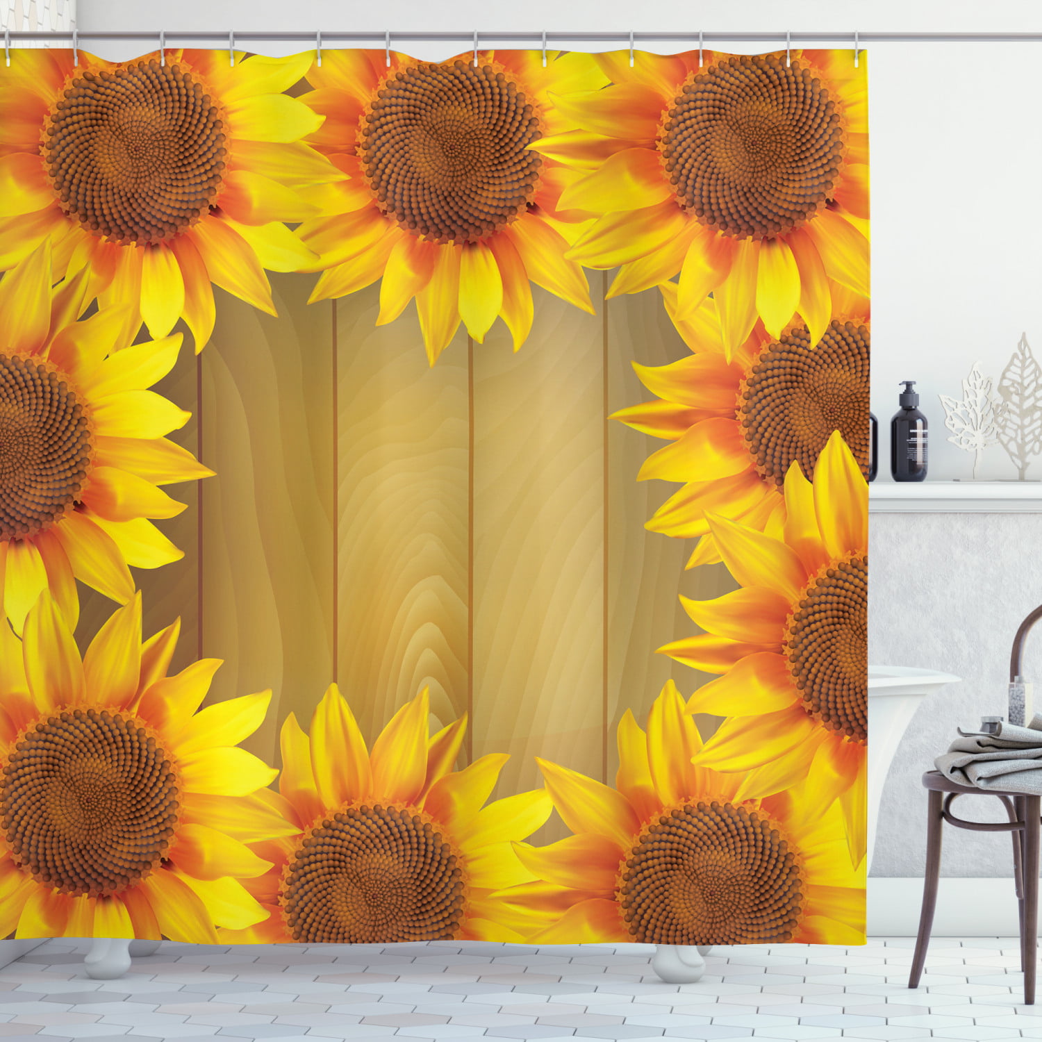 Details about   Spring Sunflower String Lights Wood Planks Shower Curtain Set Bathroom Decor 72" 