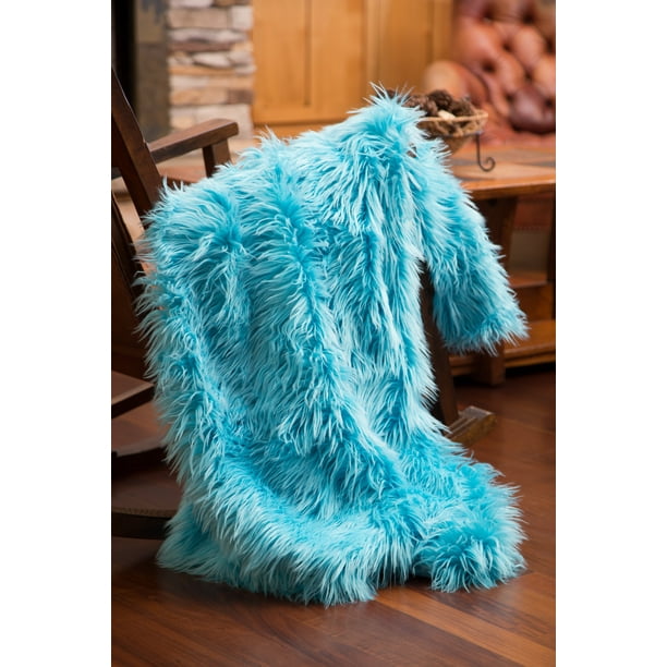 Faux Fur Throw Blanket, Mongolian Long Hair Turquoise - Walmart.com