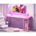 thumbnail image 2 of 48 Inch Gaming Desk with Storage & Led Lights, Computer Desk with Shelf, Reversible Gamer Desk with Adjustable Monitor Stand, Carbon Fiber Texture Pink, 2 of 17