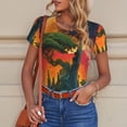 thumbnail image 4 of KLL Women 's Crew Neck Bodysuit Jumpsuits Abstract Tree Castle Print Short onesies Stretch T Shirts, 4 of 5
