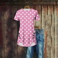 thumbnail image 2 of FRSASU Womens Summer Boho Tops Fashion Polka Dot Printed Short Sleeves Crewneck T-Shirt Front Curved Hem Flowy Tees Shirts Pink, 2 of 4