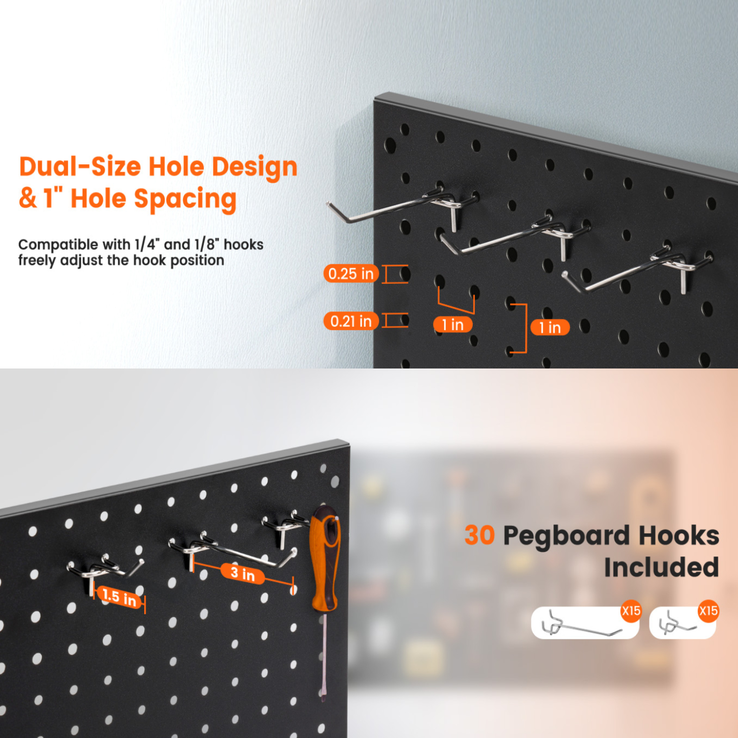Blacksmith Metal Pegboard, 48" x 24" with 30 Hooks photo 4