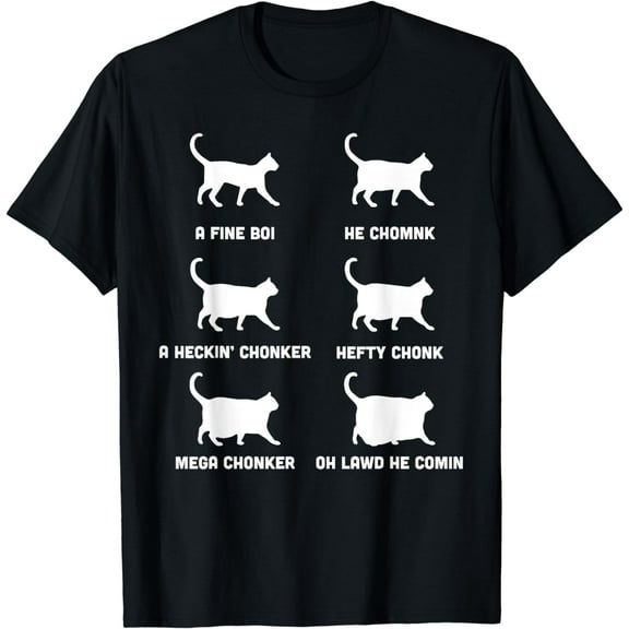 Funny Cats Meme, Chonk Cat Chart T-ShirtMen and women, Black T-shirt, size: Extra large