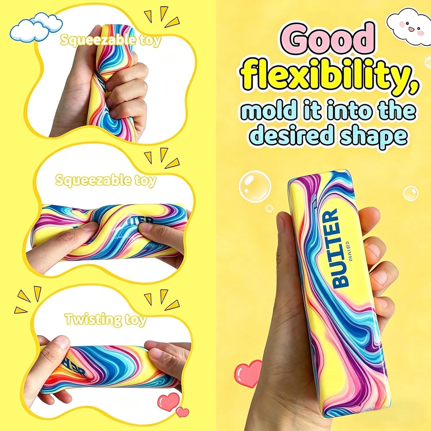 DJKDJL 2 Packs Slow Rising Butter Squishy, Dumpling Squishies Butter Squeeze Toys Pack Sensory Stress Relief Soft & Stretchy Fidget Toys for Party Favors Squishy Butter