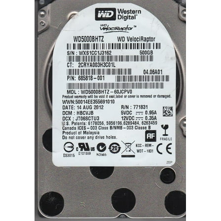WD5000BHTZ-60JCPV0, DCM HBCVJB, Western Digital 500GB SATA 2.5 Hard Drive