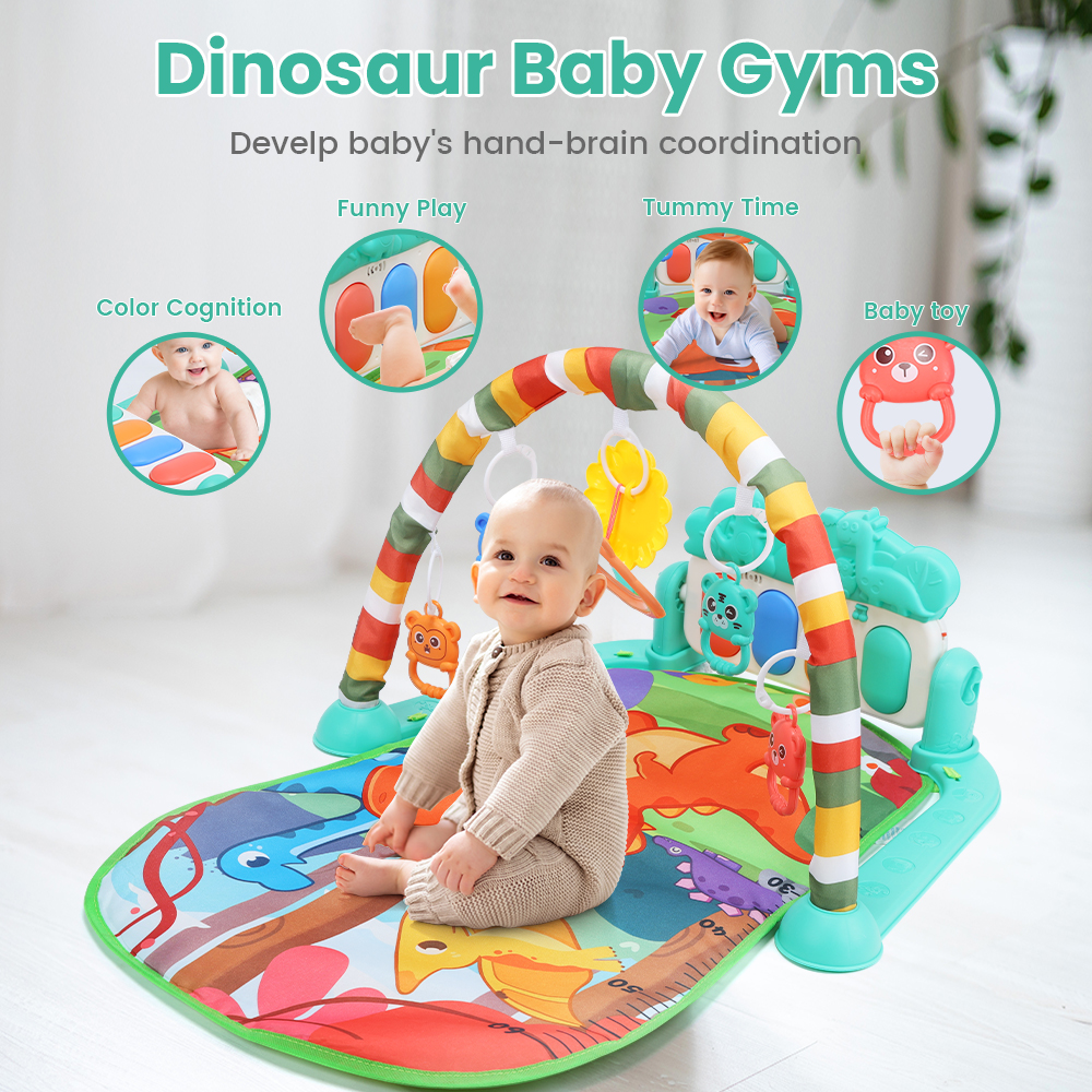 JoyStone Baby Gym Play Mat for Babies Tummy Time Mat, Play Music and Lights Piano Playmat Activity Gym for Baby Boy Girl, Infant Toddler Activity Center Toys, Baby Floor Newborn Play Mat, Green - image 2 of 8