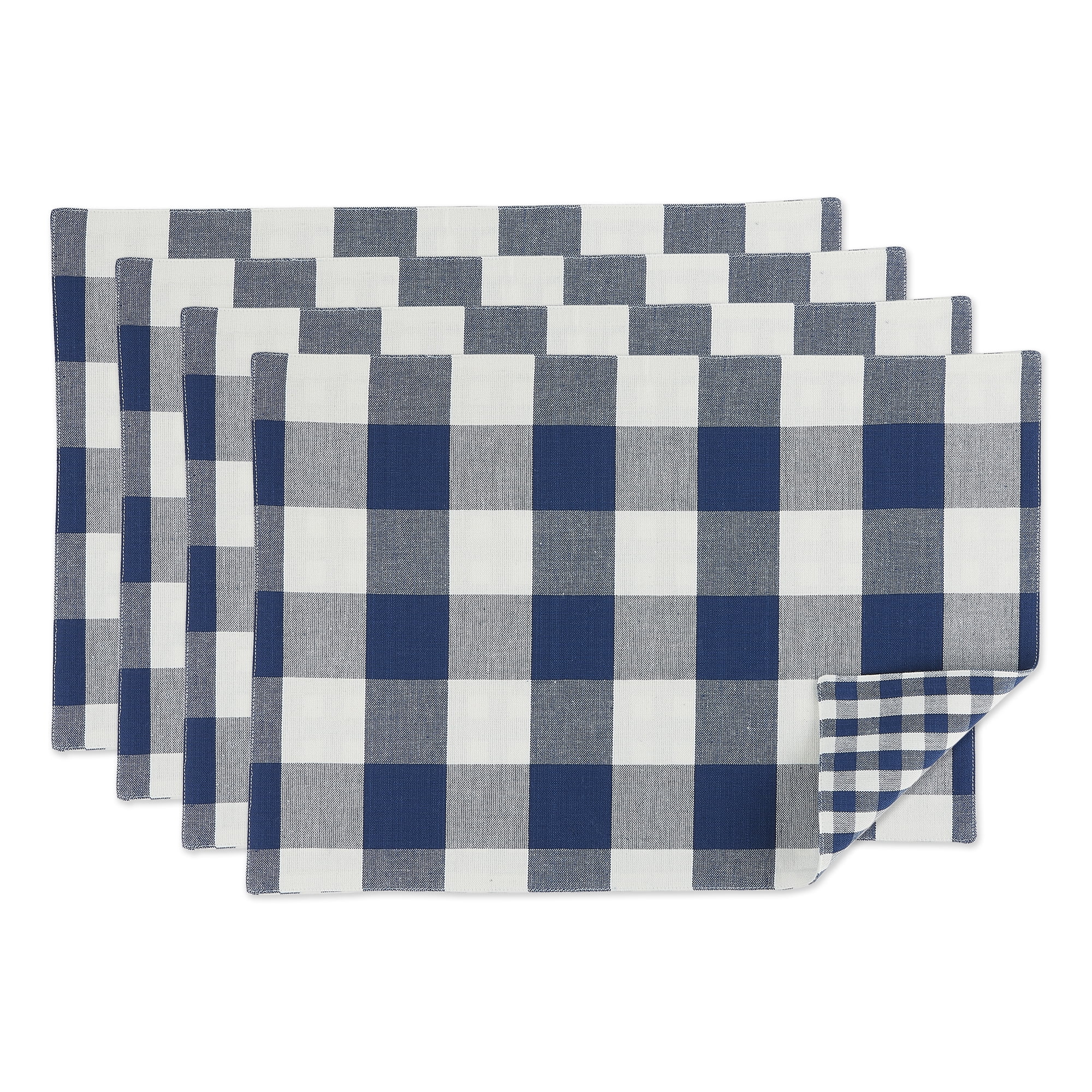 DII Navy/Off White Reversible Gingham/Buffalo Check Placemat Set/4