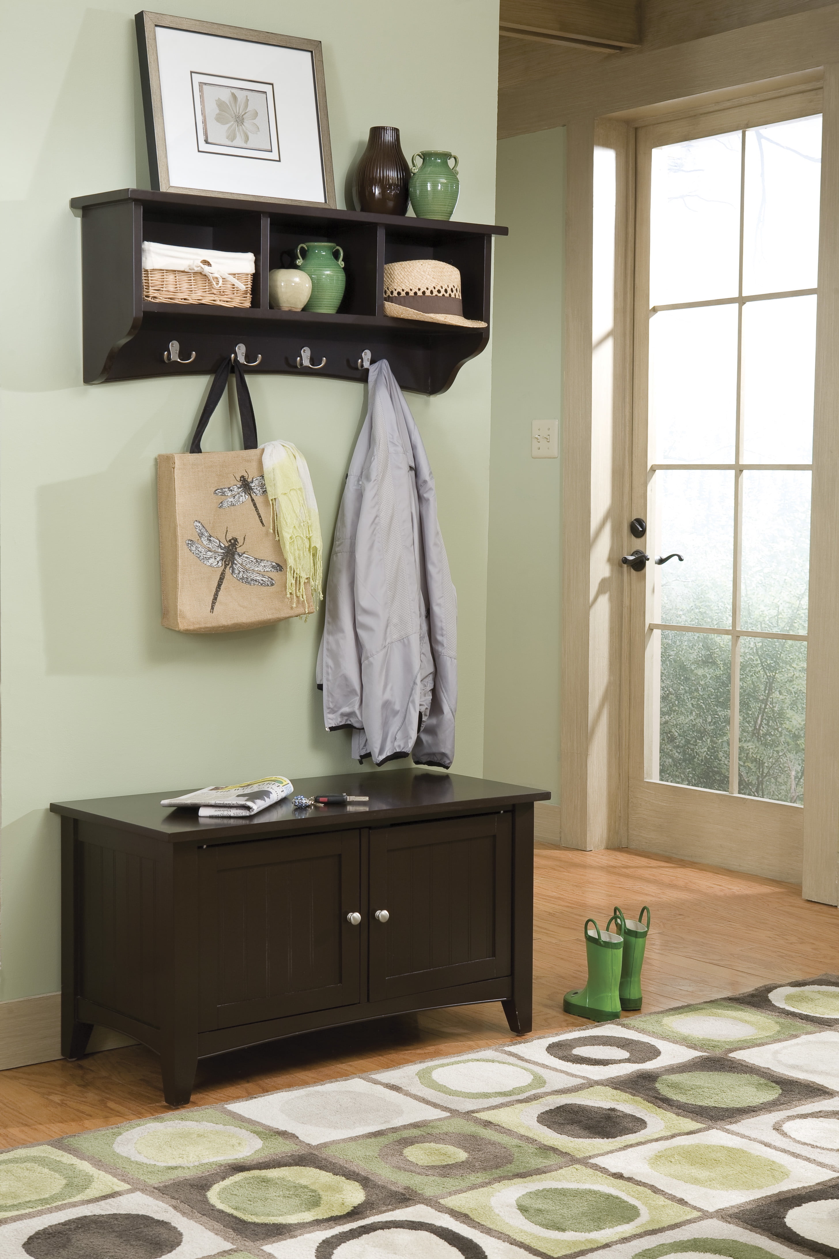 Alaterre Shaker Cottage Storage Bench/Coat Hook with Storage, Chocolate