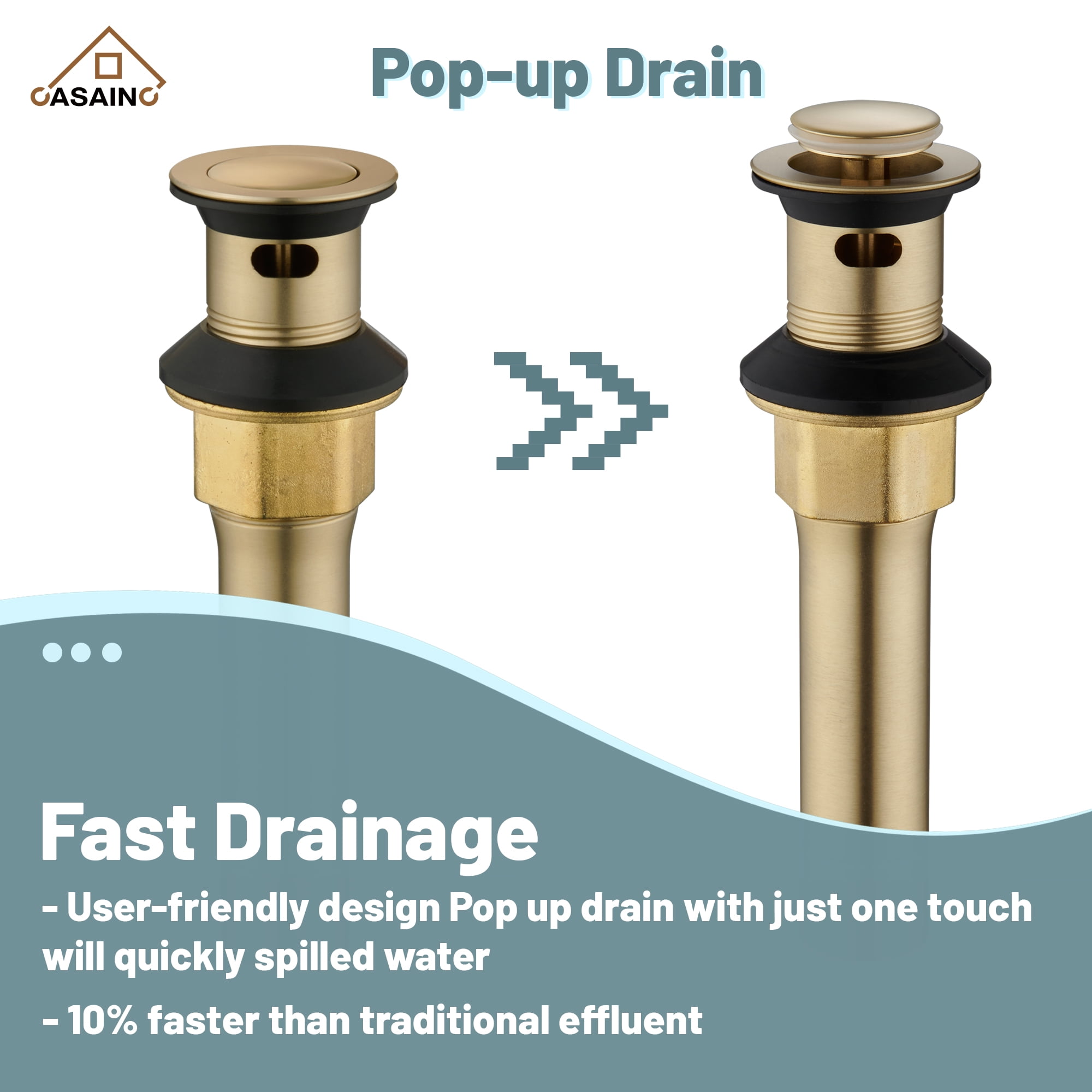 CASAINC 4 in. Centerset Double Handle 2 holes Bathroom Sink Faucet Lavatory Faucet with Stainless steel Drain in Brushed Gold