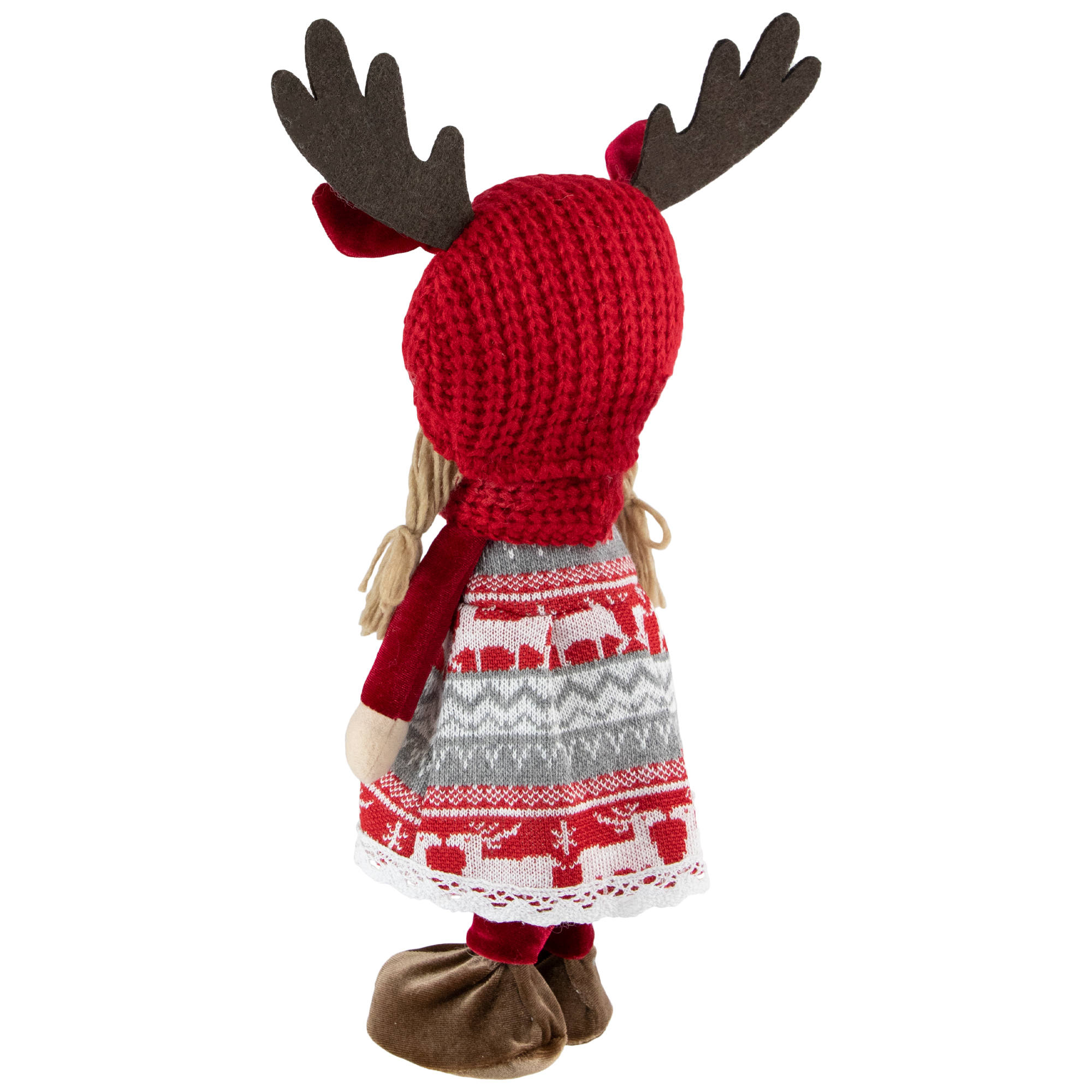 Northlight Nordic Girl with Moose Antler Hat Christmas Figure - 17" - Red and White