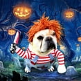 thumbnail image 1 of Halloween 3 Pieces Pet Dog Cosplay Costumes Set Long Sleeve Outfit With Stuffed Body  Imitating Cutter Wig Hat With Elastic Strap S-XL, 1 of 7