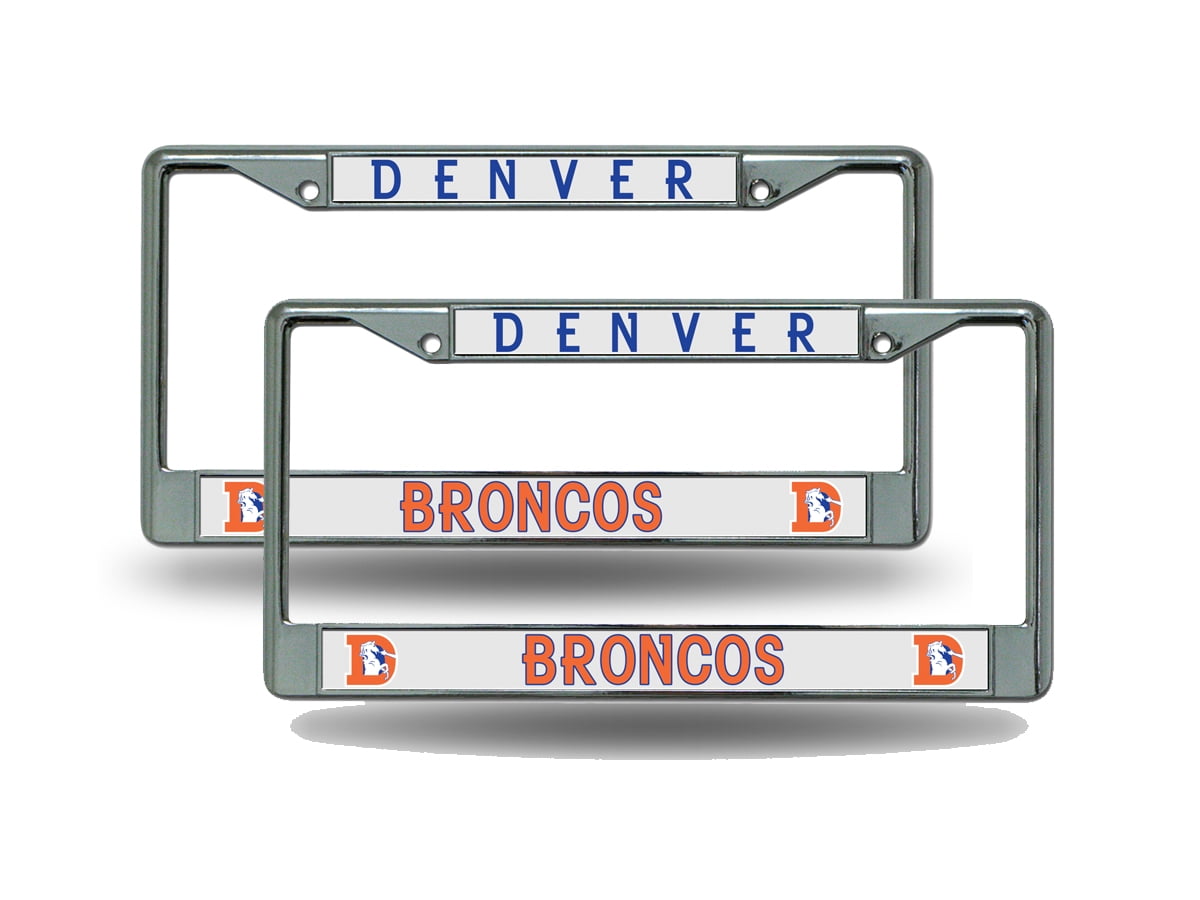 Denver NFL Broncos Design Chrome Metal (Set of 2 Frames) License Plate Frame
