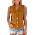 thumbnail image 5 of Cotton Linen Button Sleeveless Tops for Women, Collared Sleeveless Summer Tops, Lightweight Loose Fitting Dressy Casual Veats Blouses Plus Size Camisoles for Women Brown XL, 5 of 7